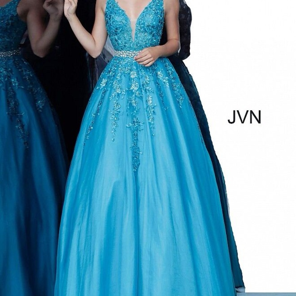 JVN by Jovani Blue Sequin Embellished Prom Gown